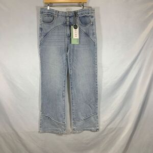 Saige Women's Ridged Magic Seam Detal Mid Rise Barrel Denim Medium Light Denim